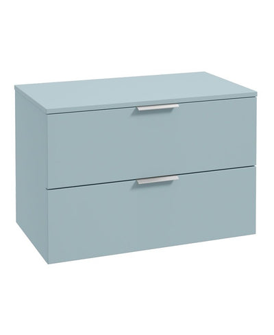 Stockholm Wall Hung 80Cm Two Drawer Countertop Unit Matt Morning Sky Blue-Brushed Chrome Handles