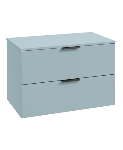 Stockholm Wall Hung 80Cm Two Drawer Countertop Unit Matt Morning Sky Blue-Matt Black Handles