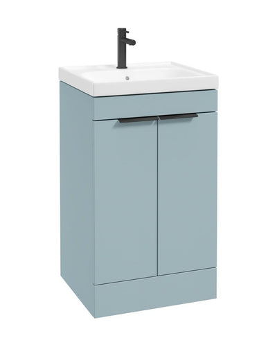 Stockholm Floorstanding 50Cm Two Door Unit Matt Morning Sky Blue-Matt Black Handles