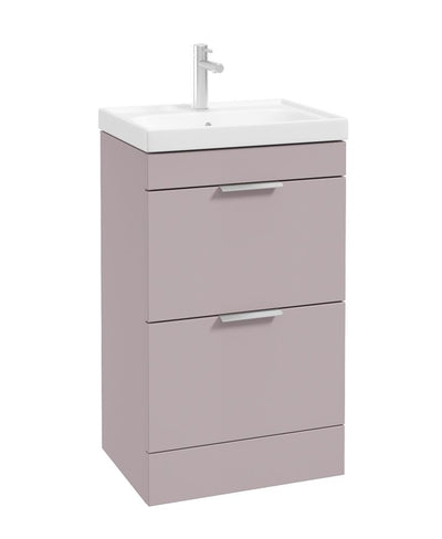 Stockholm Floorstanding 50Cm Two Drawer Unit Matt Cashmere Pink-Brushed Chrome Handles
