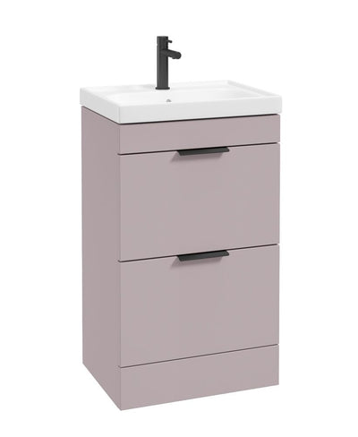 Stockholm Floorstanding 50Cm Two Drawer Unit Matt Cashmere Pink-Matt Black Handles