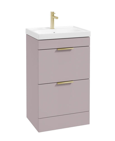 Stockholm Floorstanding 50Cm Two Drawer Unit Matt Cashmere Pink-Brushed Gold Handles