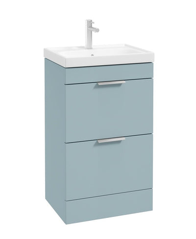 Stockholm Floorstanding 50Cm Two Drawer Unit Matt Morning Sky Blue-Brushed Chrome Handles