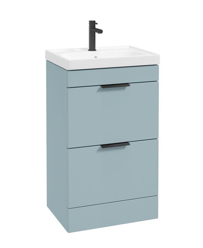Stockholm Floorstanding 50Cm Two Drawer Unit Matt Morning Sky Blue-Matt Black Handles