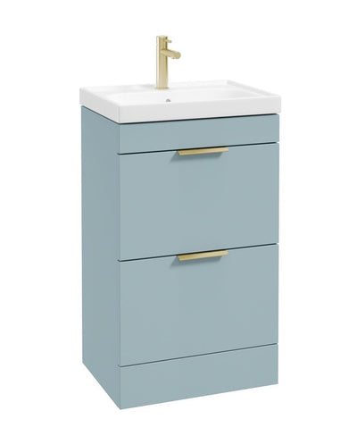Stockholm Floorstanding 50Cm Two Drawer Unit Matt Morning Sky Blue-Brushed Gold Handles
