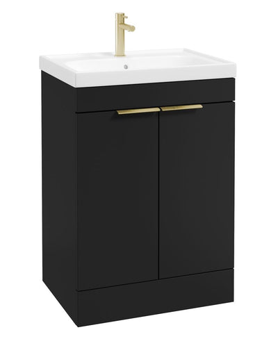 Stockholm Floorstanding 60Cm Two Door Unit Matt Black-Brushed Gold Handles