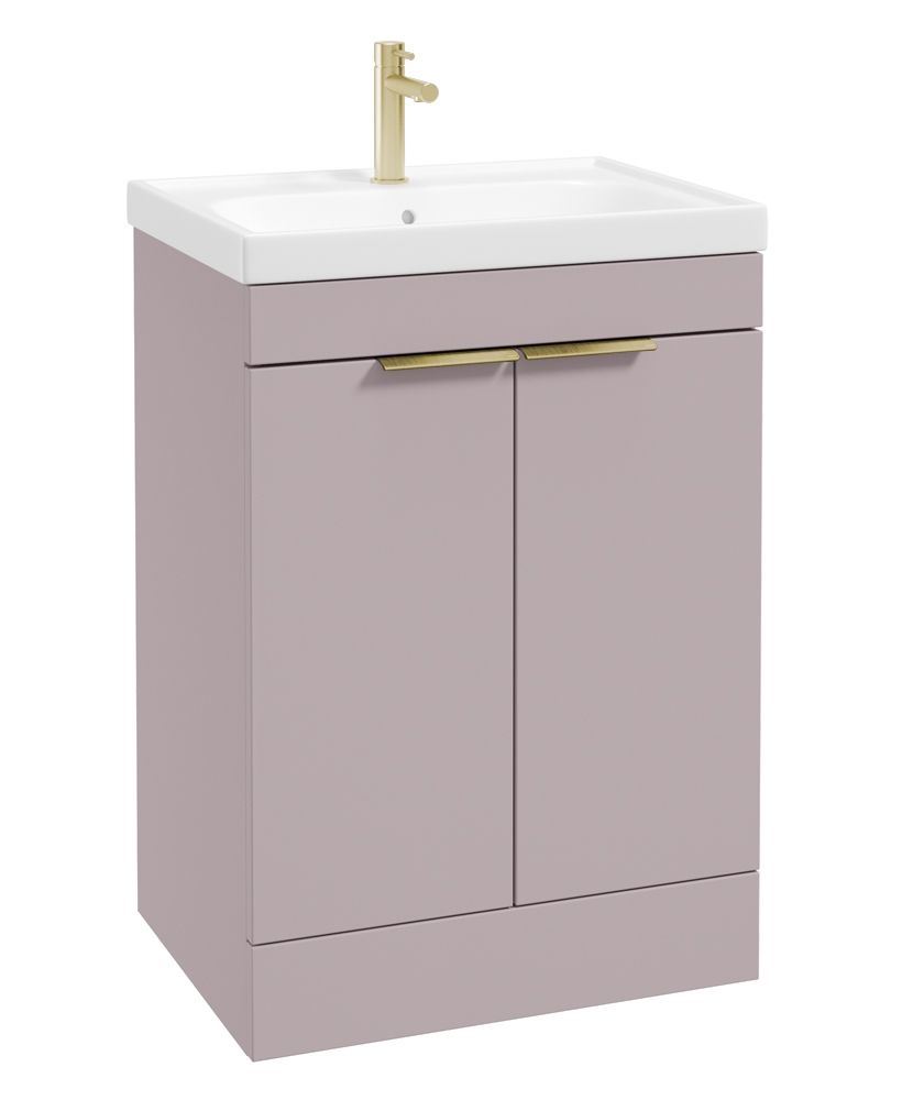 Stockholm Floorstanding 60Cm Two Door Unit Matt Cashmere Pink-Brushed Gold Handles