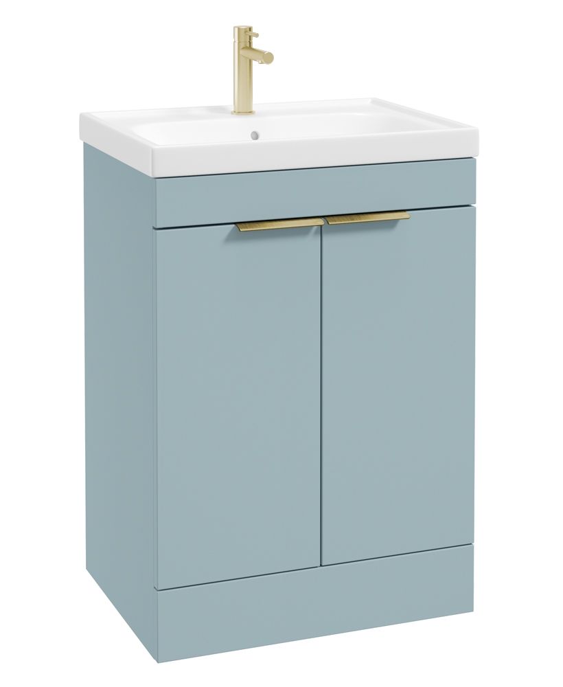 Stockholm Floorstanding 60Cm Two Door Unit Matt Morning Sky Blue-Brushed Gold Handles