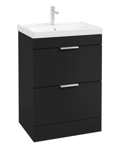 Stockholm Floorstanding 60Cm Two Drawer Unit Matt Black-Brushed Chrome Handles
