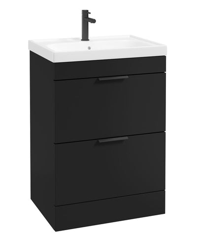 Stockholm Floorstanding 60Cm Two Drawer Unit Matt Black-Matt Black Handles