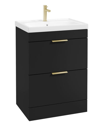 Stockholm Floorstanding 60Cm Two Drawer Unit Matt Black-Brushed Gold Handles