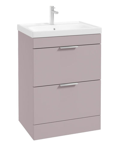 Stockholm Floorstanding 60Cm Two Drawer Unit Matt Cashmere Pink-Brushed Chrome Handles