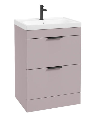 Stockholm Floorstanding 60Cm Two Drawer Unit Matt Cashmere Pink-Matt Black Handles