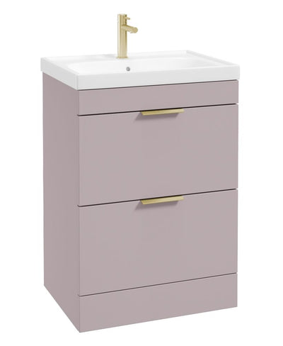 Stockholm Floorstanding 60Cm Two Drawer Unit Matt Cashmere Pink-Brushed Gold Handles