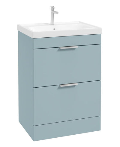 Stockholm Floorstanding 60Cm Two Drawer Unit Matt Morning Sky Blue-Brushed Chrome Handles