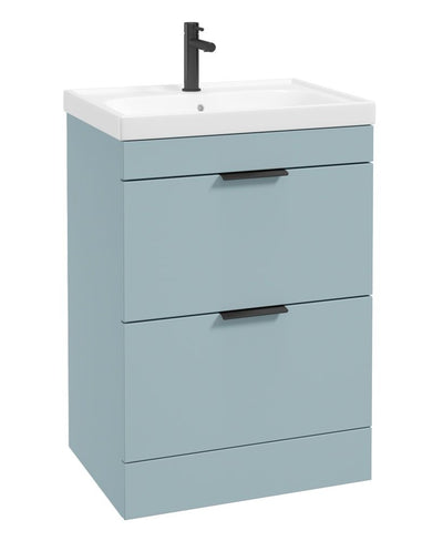 Stockholm Floorstanding 60Cm Two Drawer Unit Matt Morning Sky Blue-Matt Black Handles