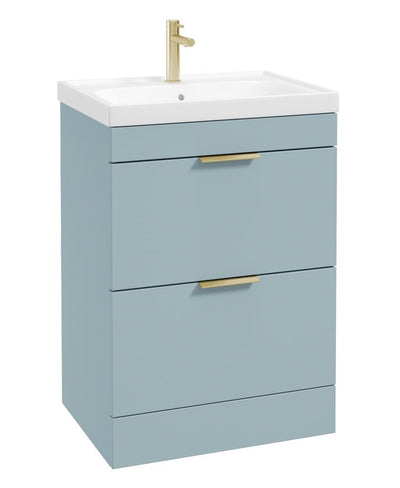 Stockholm Floorstanding 60Cm Two Drawer Unit Matt Morning Sky Blue-Brushed Gold Handles