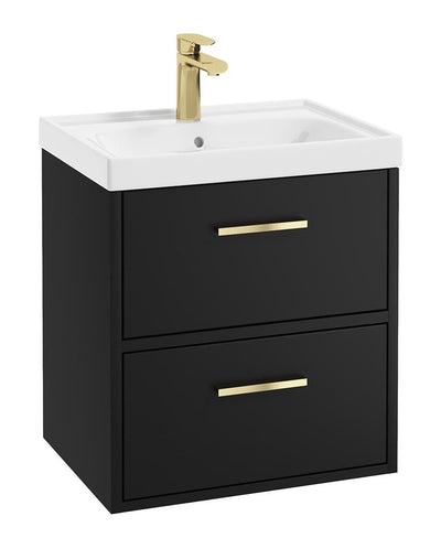 Finland Wall Hung 50Cm Two Drawer Unit Matt Black-Gold Handles