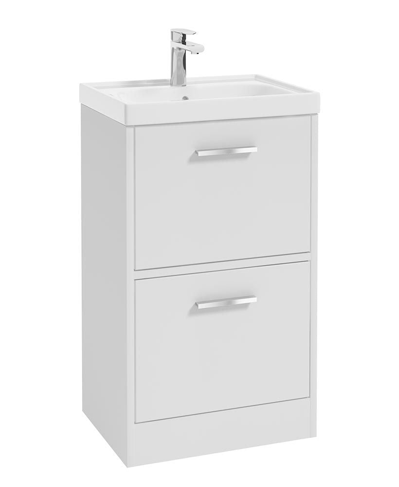 Finland Floorstanding 50Cm Two Drawer Unit Matt White-Chrome Handle