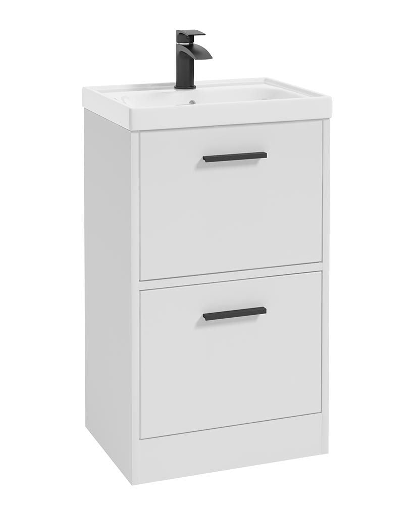 Finland Floorstanding 50Cm Two Drawer Unit Matt White-Black Handle