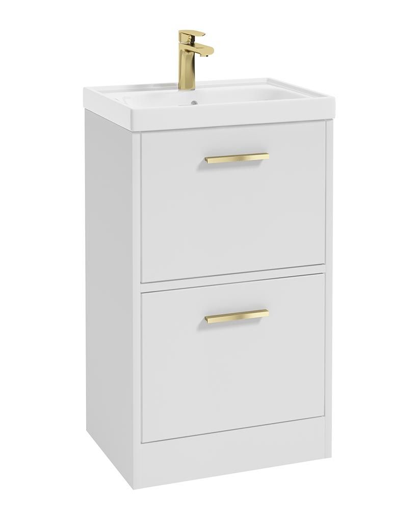 Finland Floorstanding 50Cm Two Drawer Unit Matt White-Gold Handle