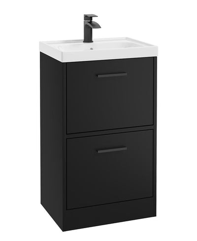 Finland Floorstanding 50Cm Two Drawer Unit Matt Black-Black Handle