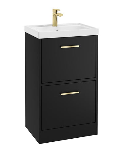 Finland Floorstanding 50Cm Two Drawer Unit Matt Black-Gold Handle