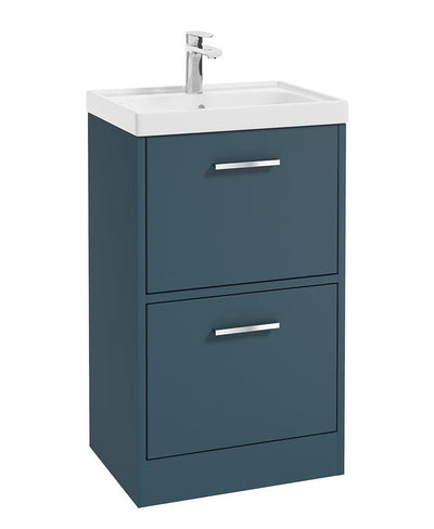 Finland Floorstanding 50Cm Two Drawer Unit Matt Ocean Blue-Chrome Handle