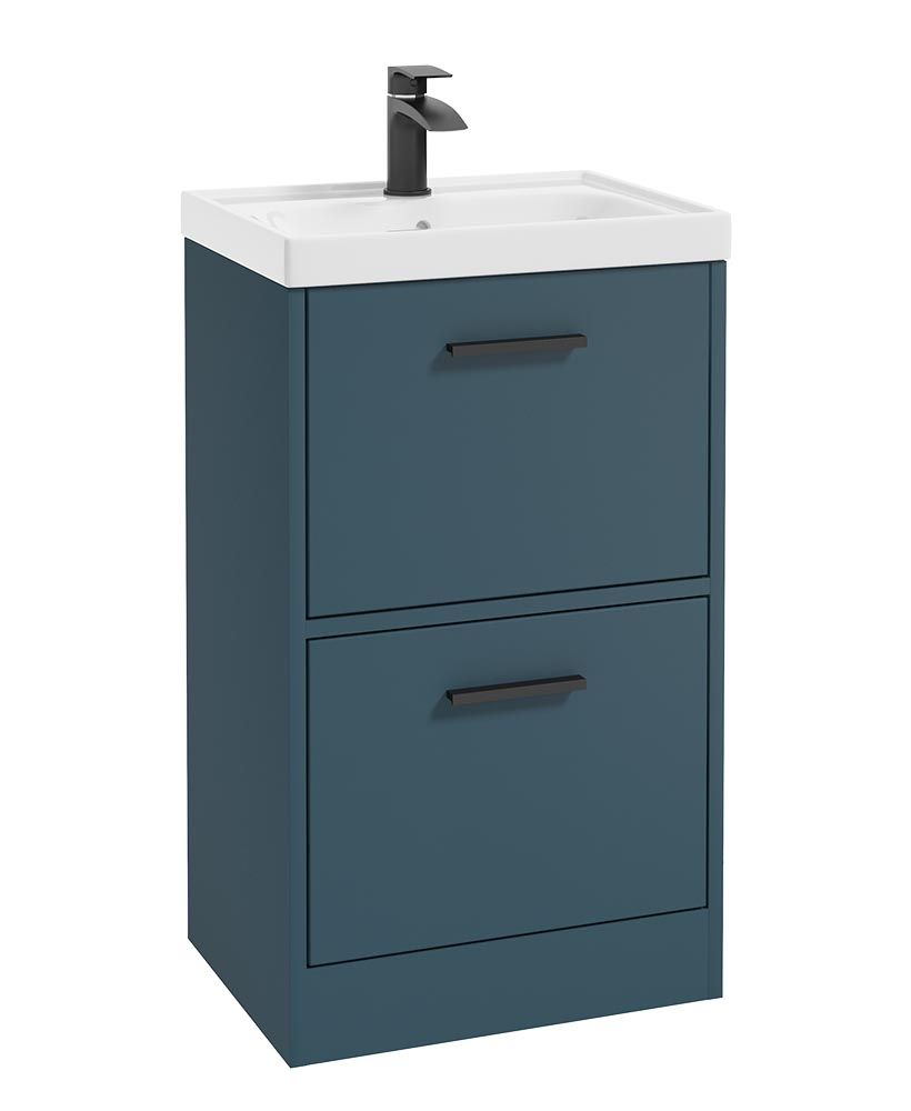 Finland Floorstanding 50Cm Two Drawer Unit Matt Ocean Blue-Black Handle