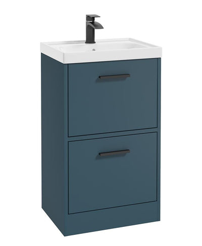 Finland Floorstanding 50Cm Two Drawer Unit Matt Ocean Blue-Black Handle