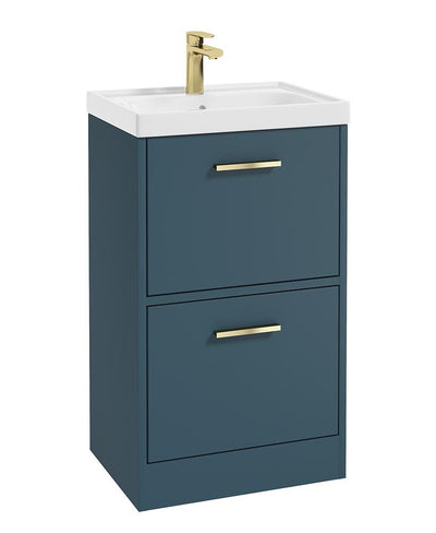 Finland Floorstanding 50Cm Two Drawer Unit Matt Ocean Blue-Gold Handle