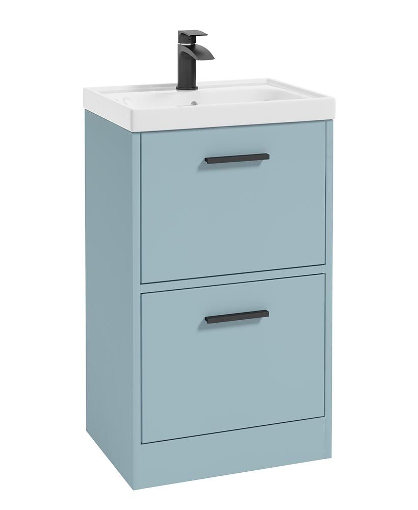 Finland Floorstanding 50Cm Two Drawer Unit Matt Morning Sky Blue-Black Handle