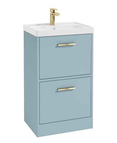 Finland Floorstanding 50Cm Two Drawer Unit Matt Morning Sky Blue-Gold Handle