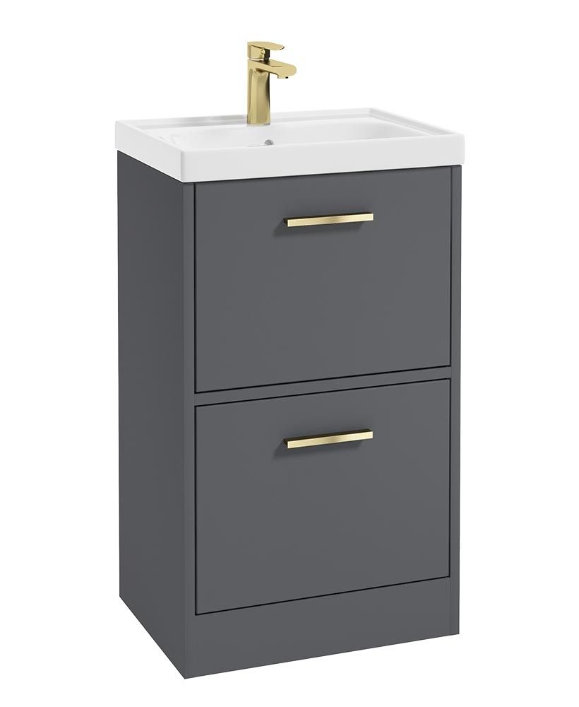Finland Floorstanding 50Cm Two Drawer Unit Matt Midnight Grey-Gold Handle