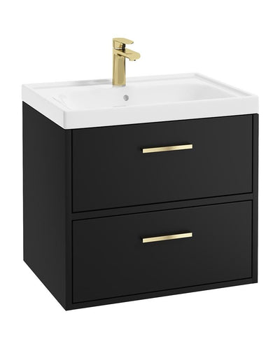 Finland Wall Hung 60Cm Two Drawer Unit Matt Black-Gold Handles