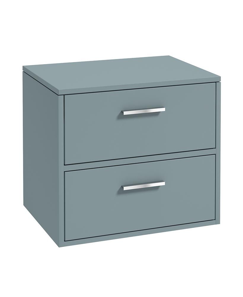 Finland Wall Hung 60Cm Two Drawer Countertop Unit Matt Coral Green-Chrome Handles