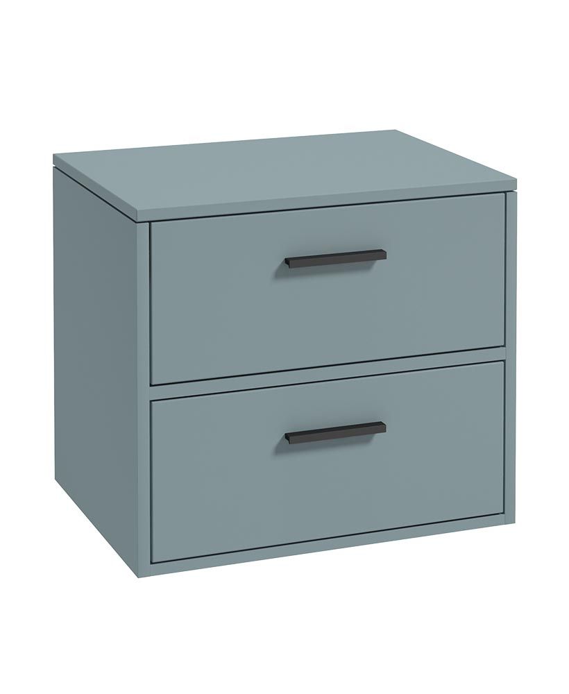 Finland Wall Hung 60Cm Two Drawer Countertop Unit Matt Coral Green-Black Handles