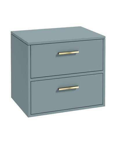 Finland Wall Hung 60Cm Two Drawer Countertop Unit Matt Coral Green-Gold Handles