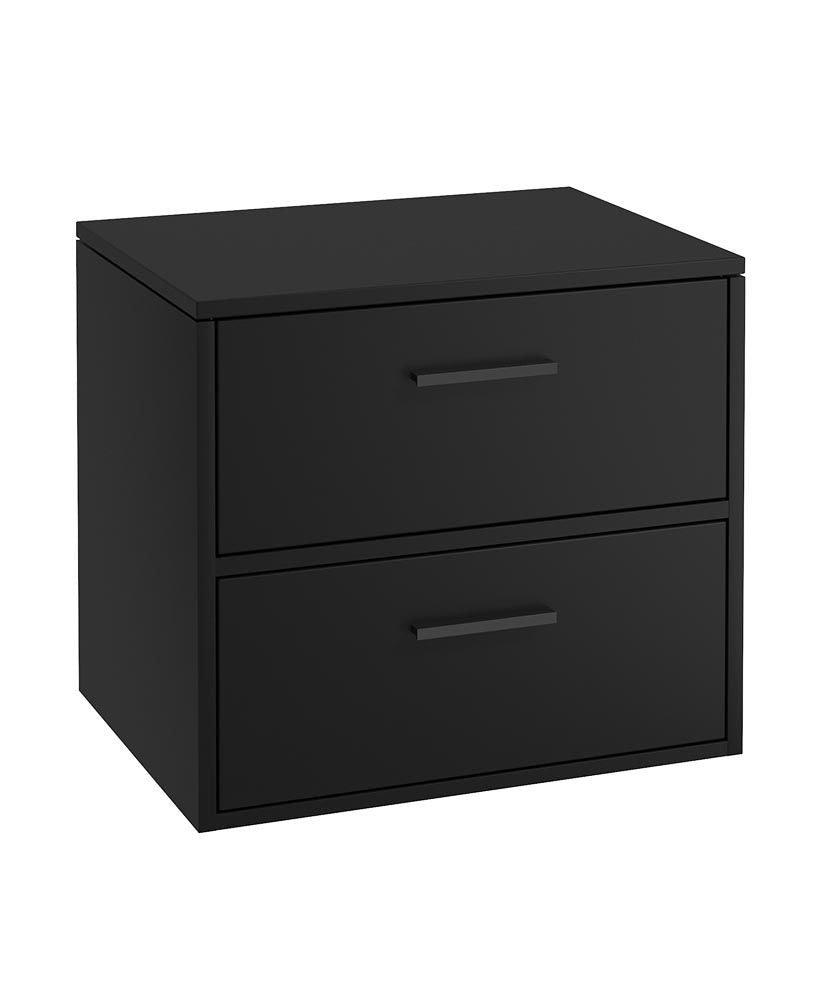 Finland Wall Hung 60Cm Two Drawer Countertop Unit Matt Black-Black Handles