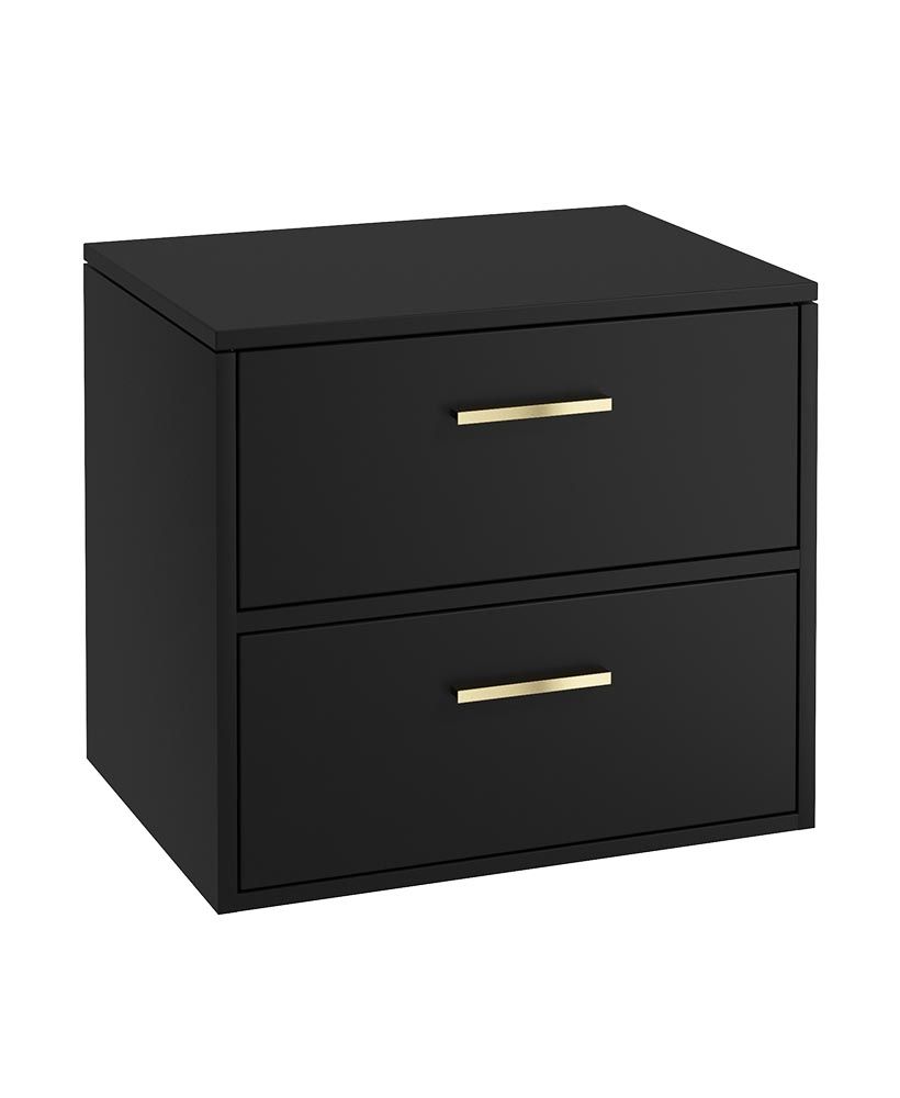 Finland Wall Hung 60Cm Two Drawer Countertop Unit Matt Black-Gold Handles