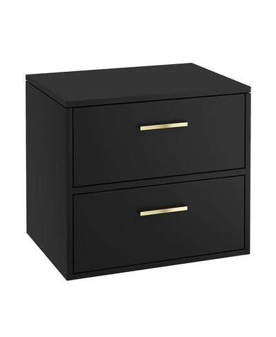 Finland Wall Hung 60Cm Two Drawer Countertop Unit Matt Black-Gold Handles