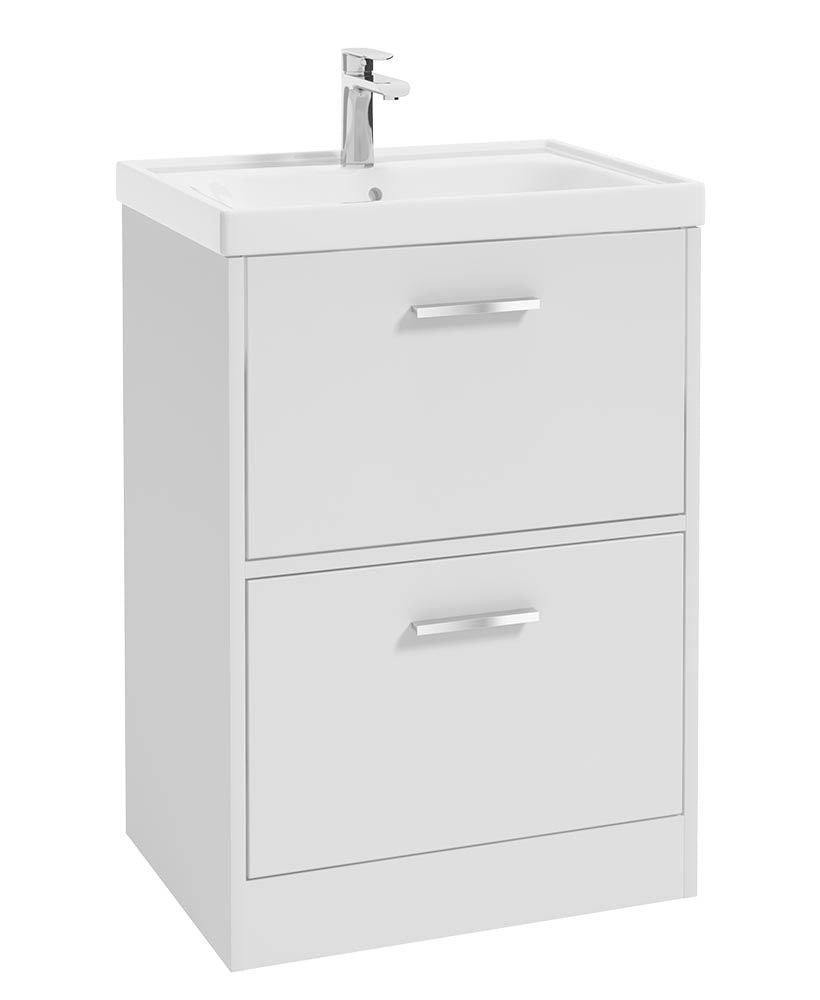 Finland Floorstanding 60Cm Two Drawer Unit Matt White-Chrome Handle