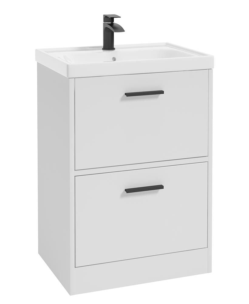 Finland Floorstanding 60Cm Two Drawer Unit Matt White-Black Handle