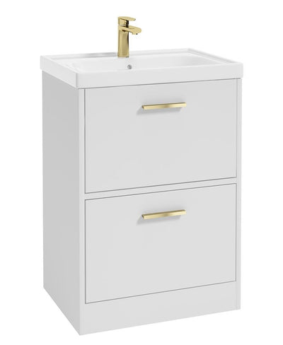 Finland Floorstanding 60Cm Two Drawer Unit Matt White-Gold Handle
