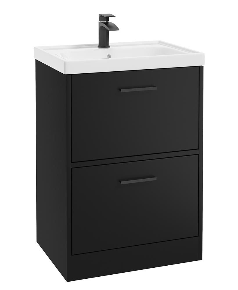Finland Floorstanding 60Cm Two Drawer Unit Matt Black-Black Handle
