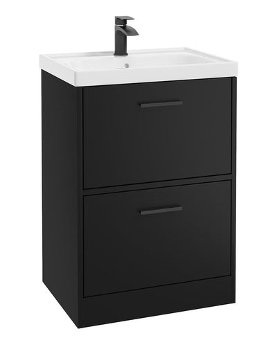 Finland Floorstanding 60Cm Two Drawer Unit Matt Black-Black Handle
