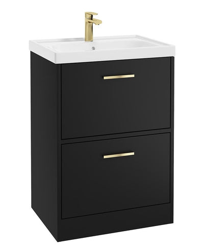 Finland Floorstanding 60Cm Two Drawer Unit Matt Black-Gold Handle