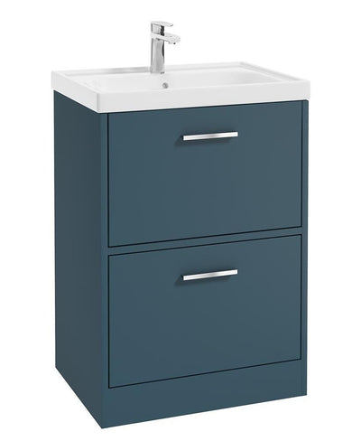 Finland Floorstanding 60Cm Two Drawer Unit Matt Ocean Blue-Chrome Handle