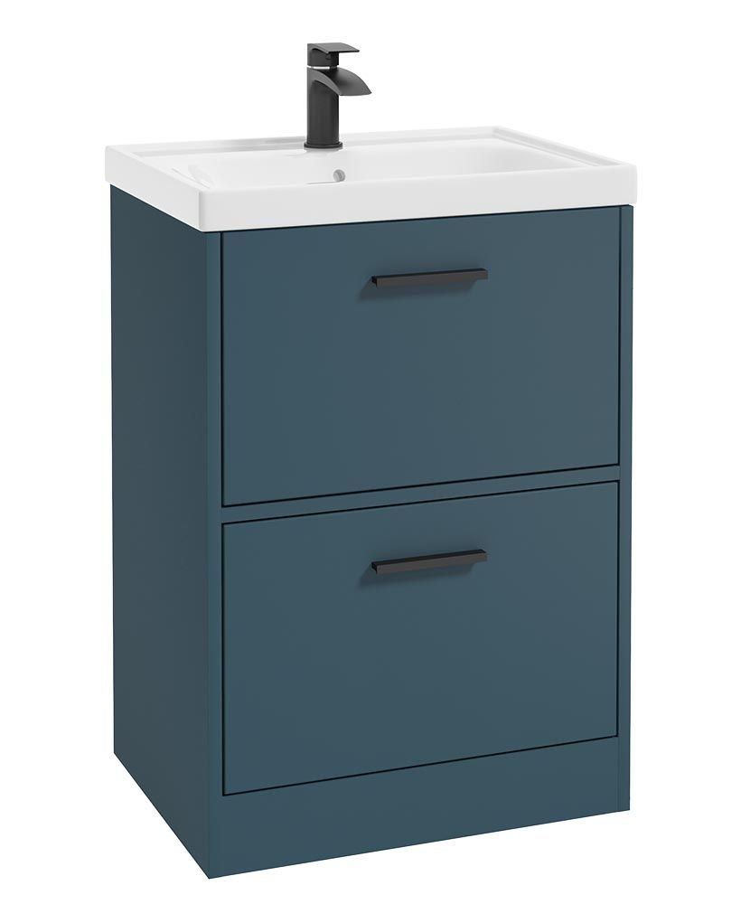 Finland Floorstanding 60Cm Two Drawer Unit Matt Ocean Blue-Black Handle