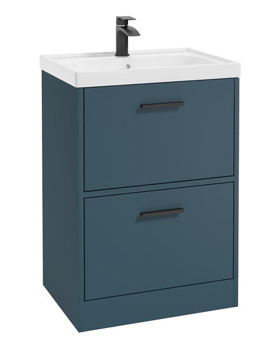 Finland Floorstanding 60Cm Two Drawer Unit Matt Ocean Blue-Black Handle